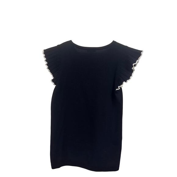 Ann Taylor Factory Black Short Flutter Sleeve White Trim Top Womens Small - Picture 2 of 6